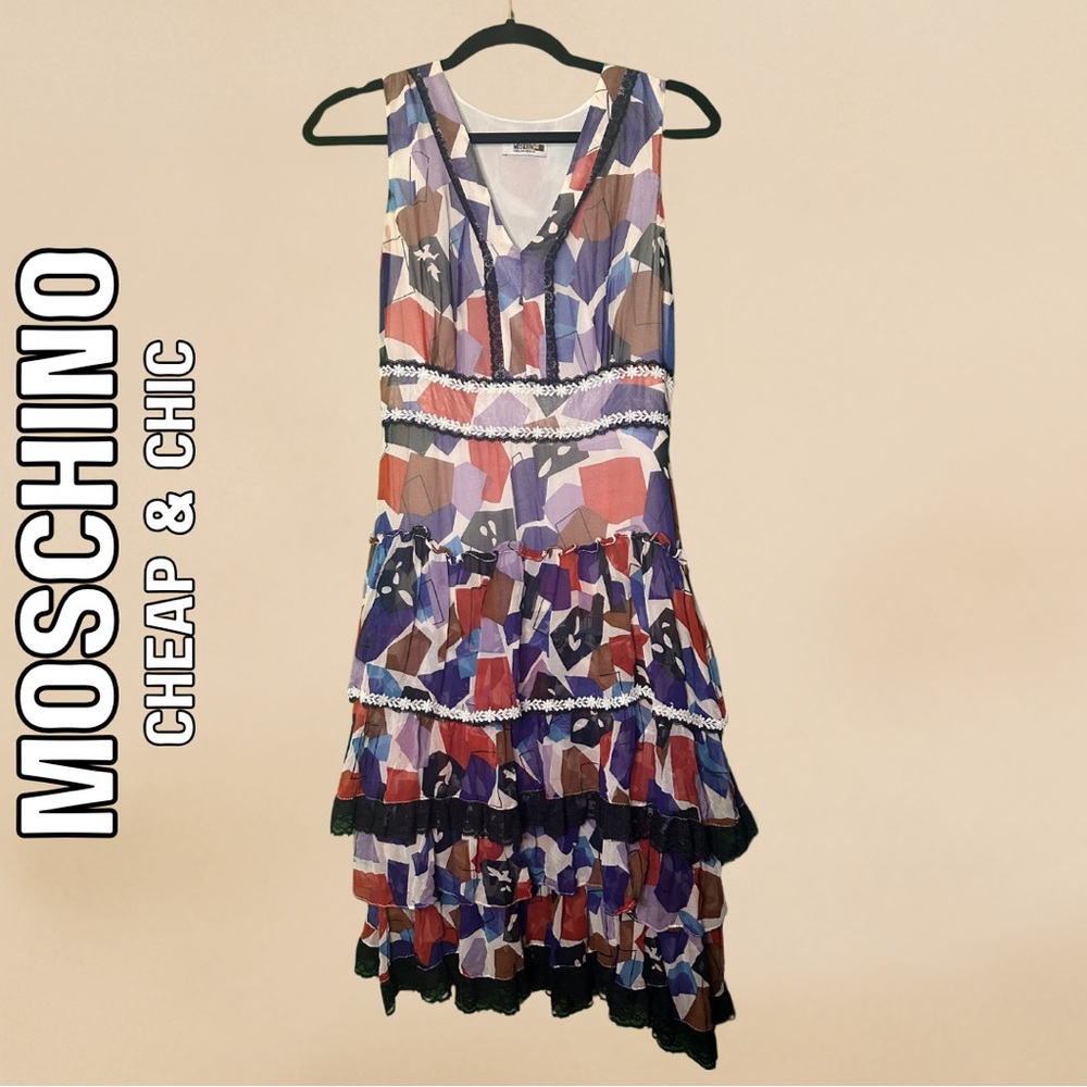 Vintage Moschino Cheap & Chic Donna Silk Tiered Boho Dress Size 6 Y2K Archive